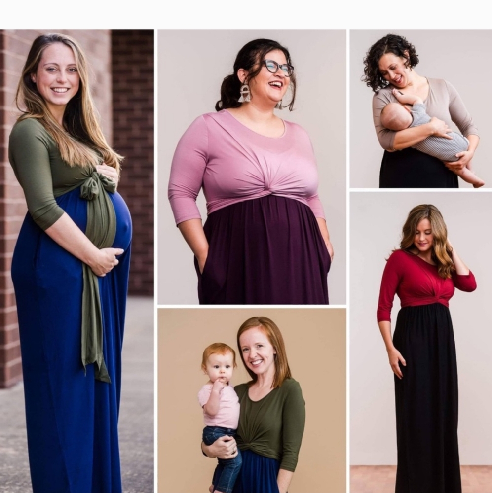 Nursing Friendly Latched Mama Green and Blue Maxi Dress